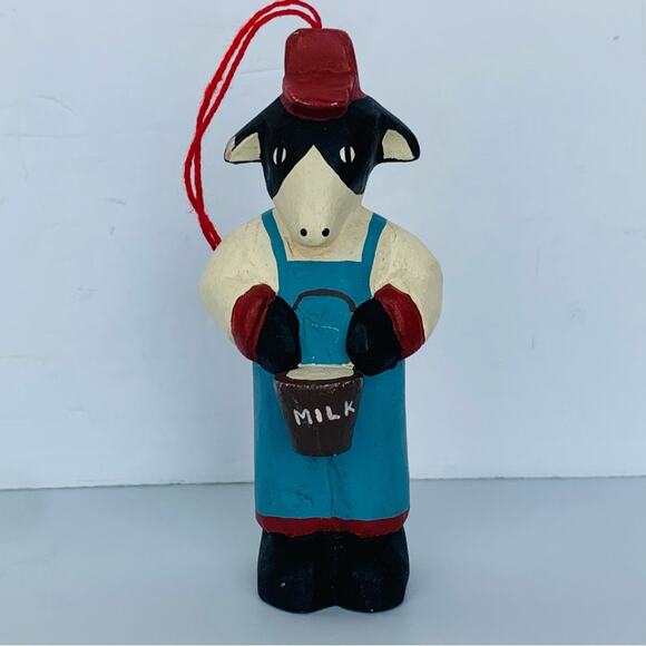 Vintage Dairy Cow Farmer Christmas Ornament - Picture 1 of 10